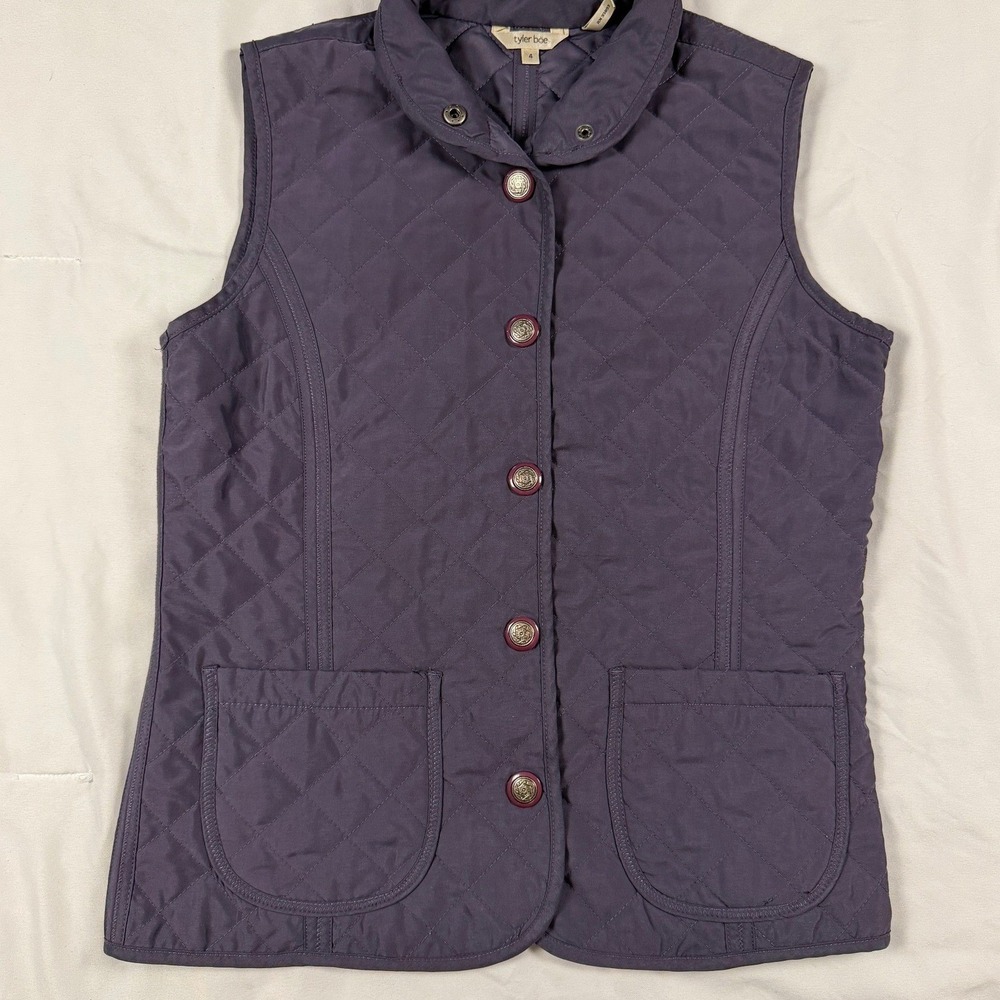 Tyler Boe Purple Quilted Vest Womens 4 Button Front Pockets Tailored Equestrian
